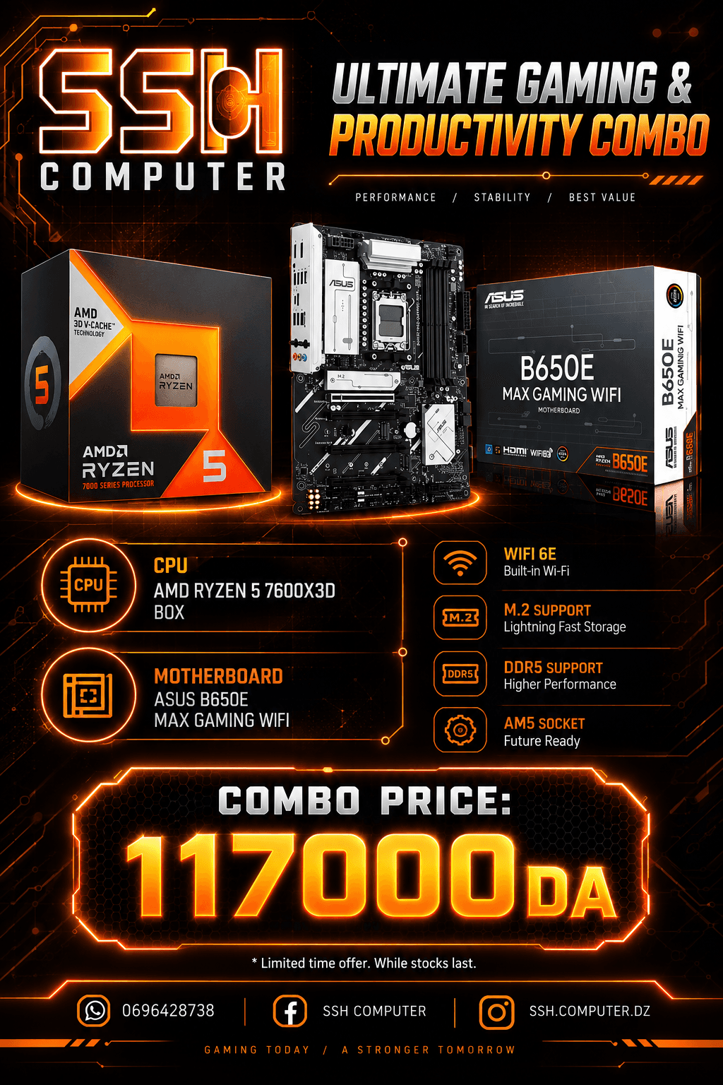 BUNDLE UPGRADE Ryzen 5 7600X3D + ASUS B650-E MAX GAMING WIFI